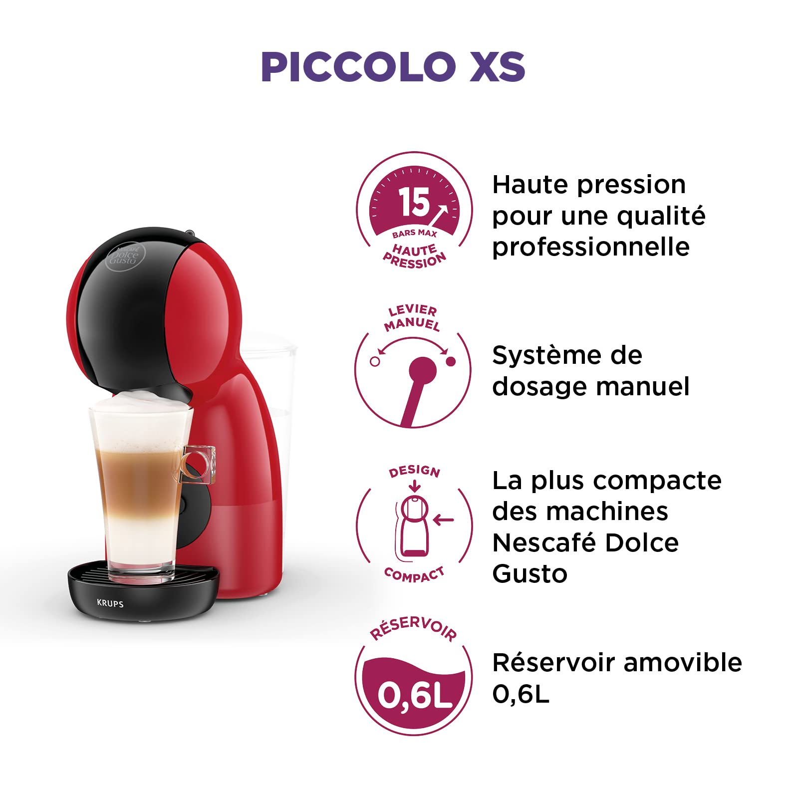 Dolce Gusto Piccolo XS KP1A3510 - Machine à café à capsules compacte, 15 bars - Rouge et Noir - photo 3