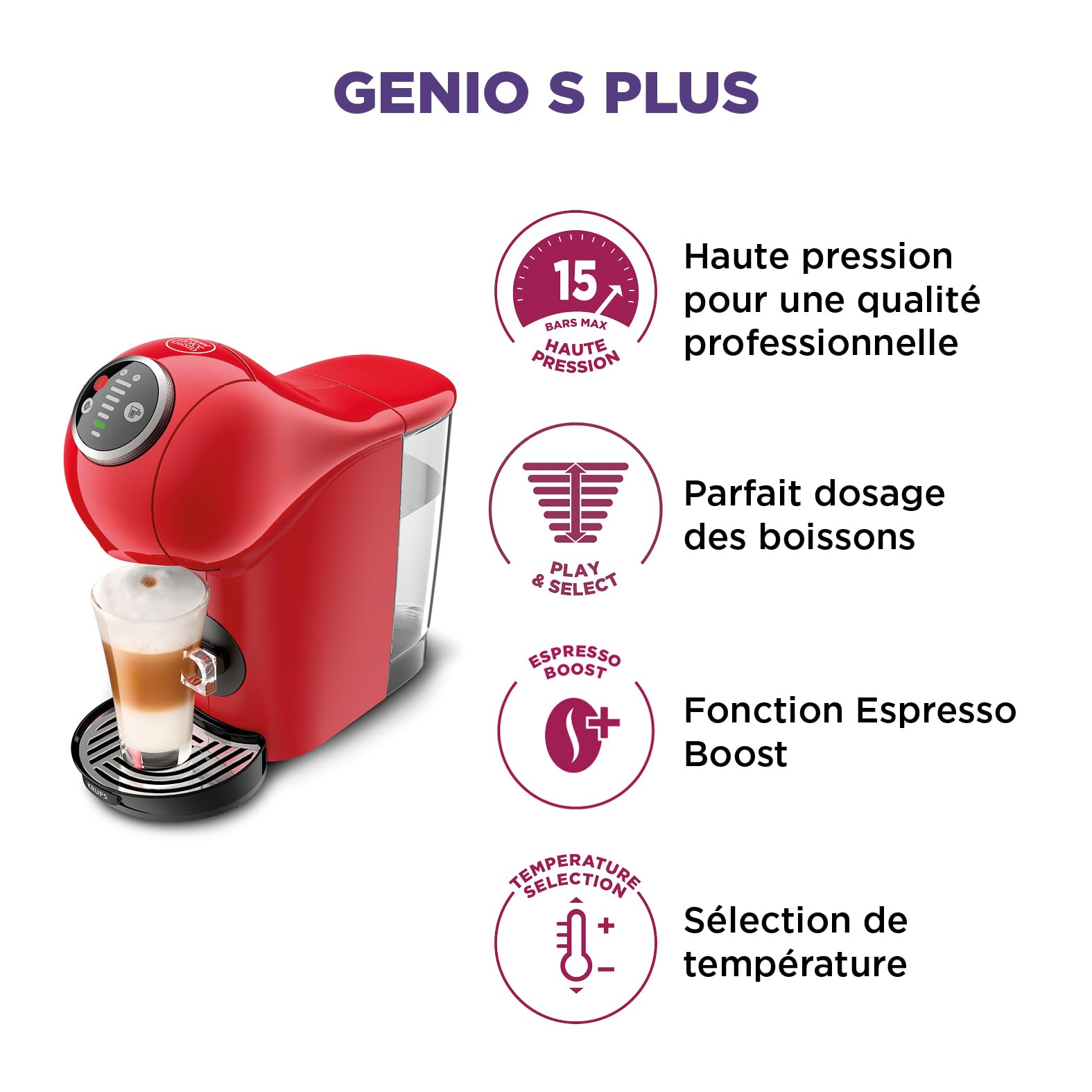Dolce Gusto Genio S Plus KP340510 - Machine à café à capsules, 15 bars, programmable - Rouge - photo 2